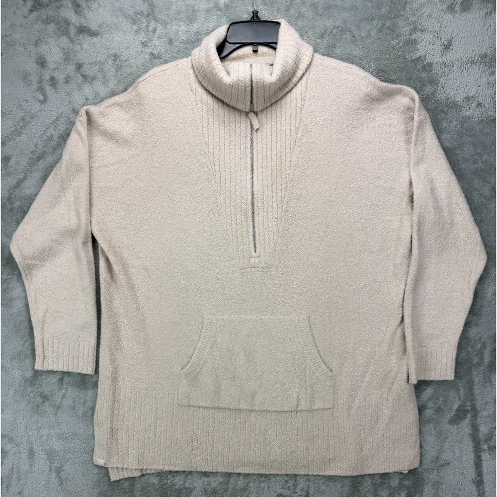 Barefoot Dreams‎ Womens Cozychic Plush Sweater 2X Cream Knit 1/4 Zip Nylon Blend
